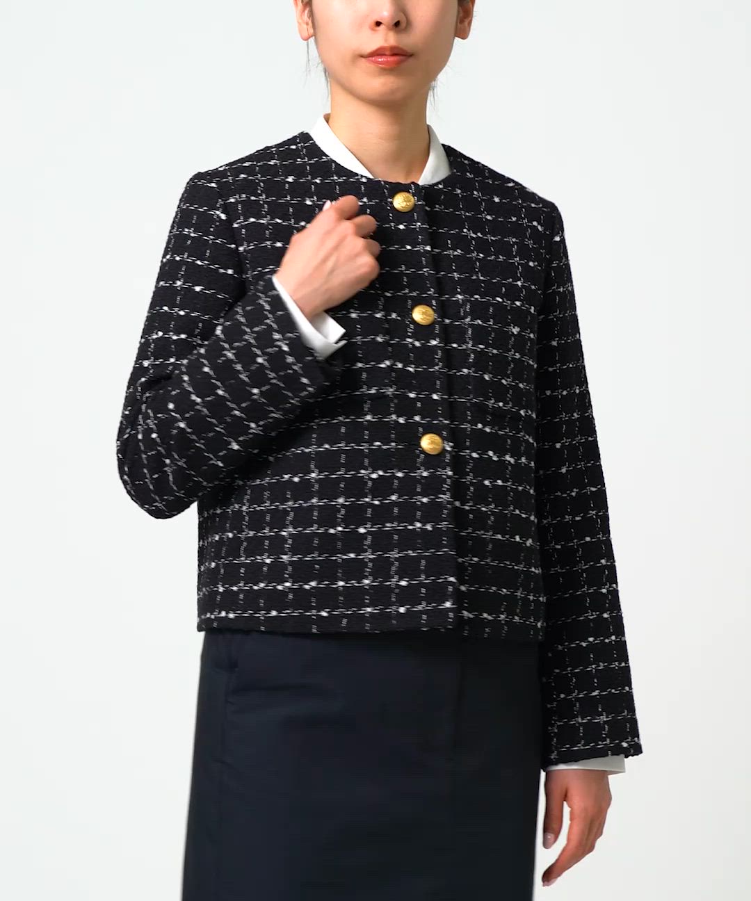 セレモニー・フォーマル】ツイード ノーカラー ジャケット＊（ノー