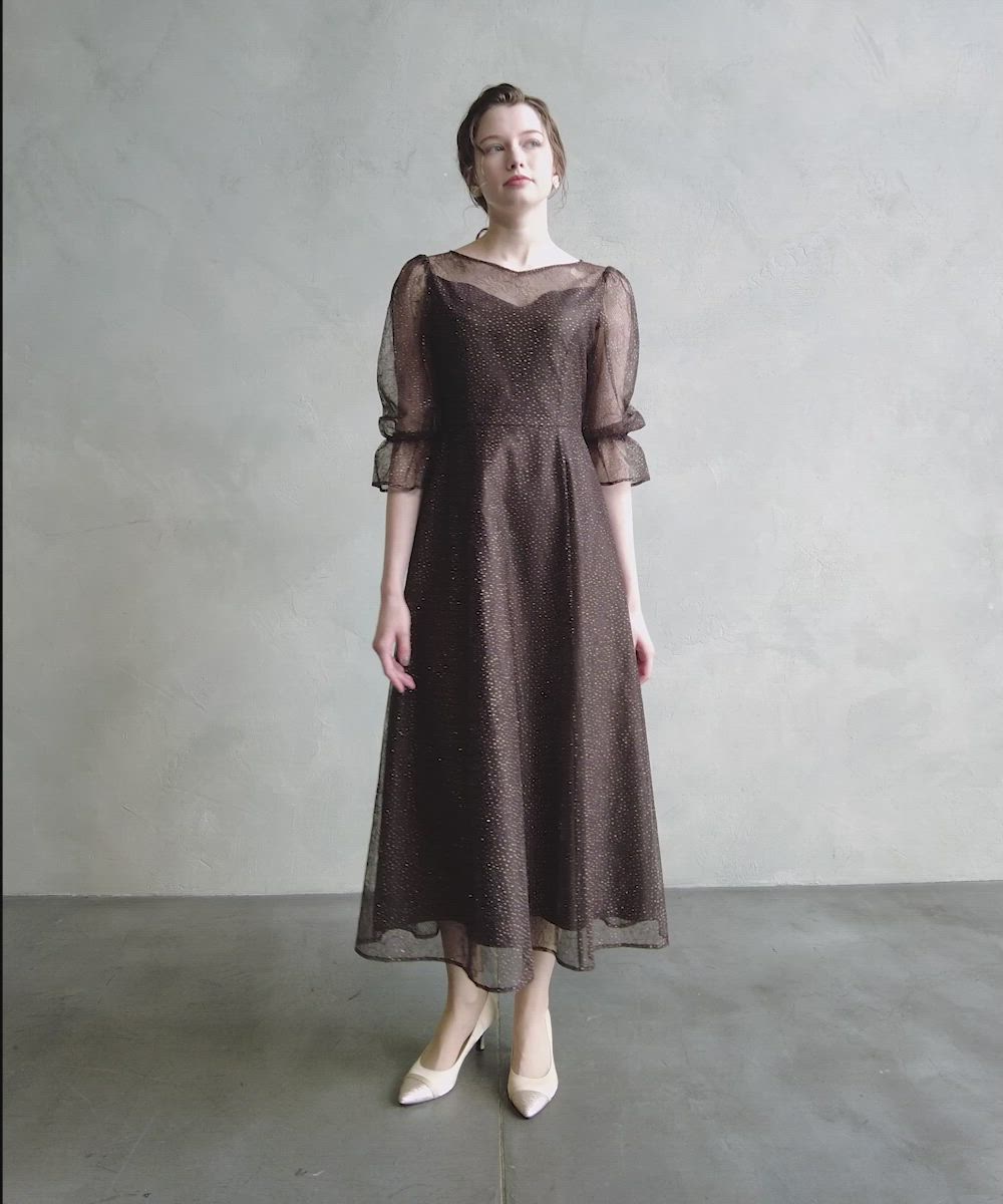 セール】グリッターレース袖付きフィット&フレアパーティードレス 結婚