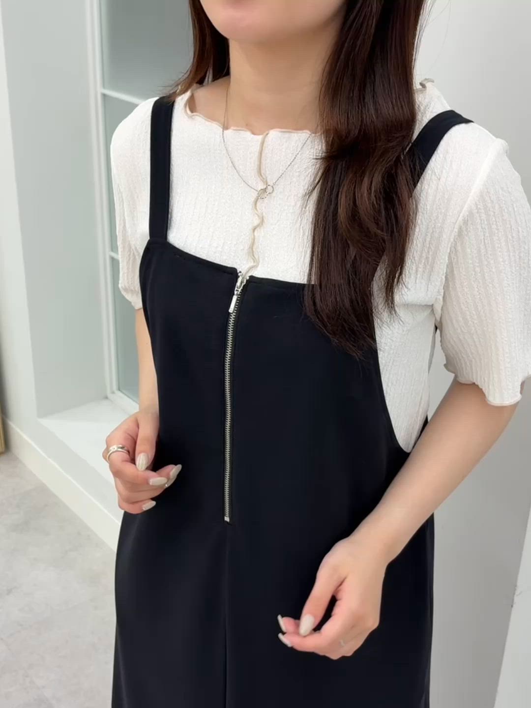 セール】【S-XLサイズ展開】ハーフジップカットジョーゼットキャミ