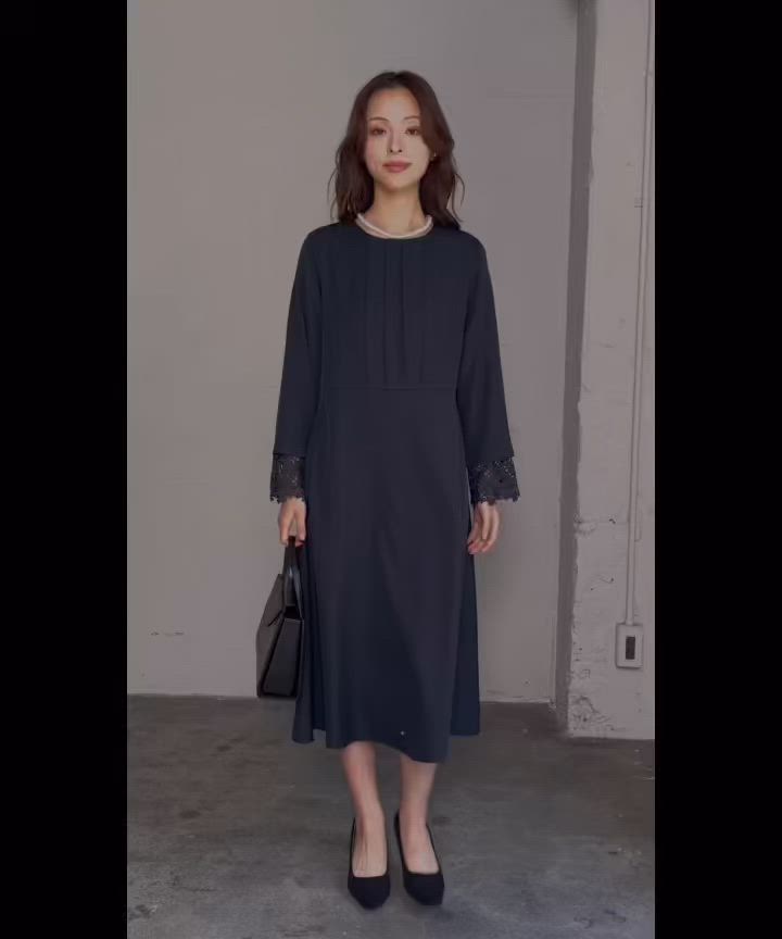 セール】【喪服・礼服】フォーマルワンピース 長袖 Aライン ロング丈