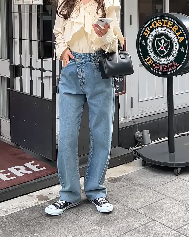 セール】アシンメトリーストレートデニムパンツ（デニムパンツ