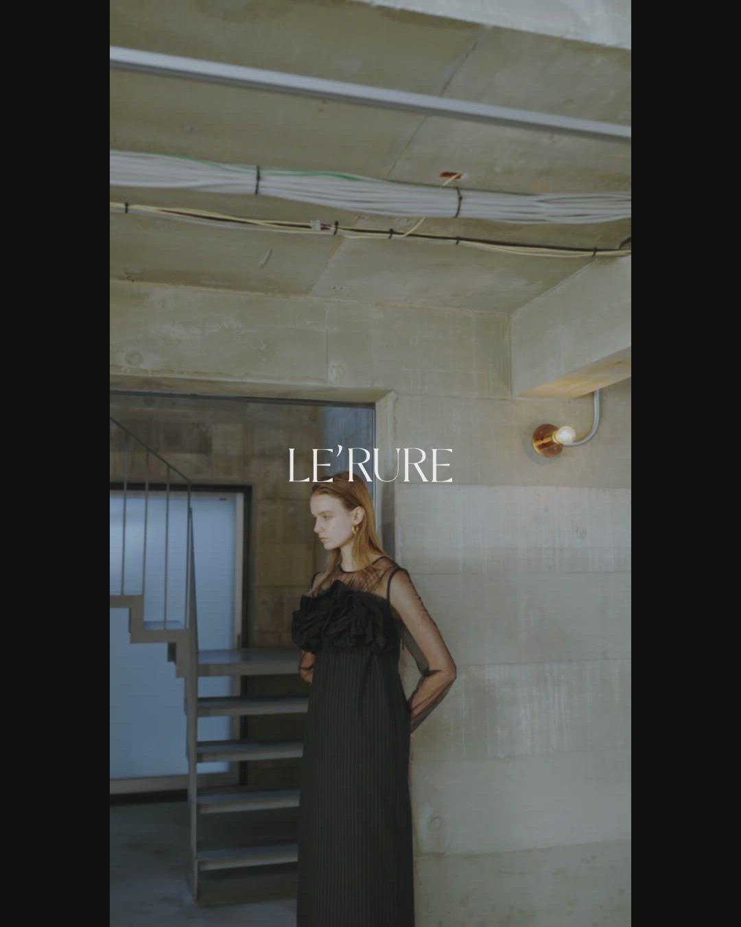 LE'RURE Fluffy stripe bustier dress M Wavy frill bustier stripe