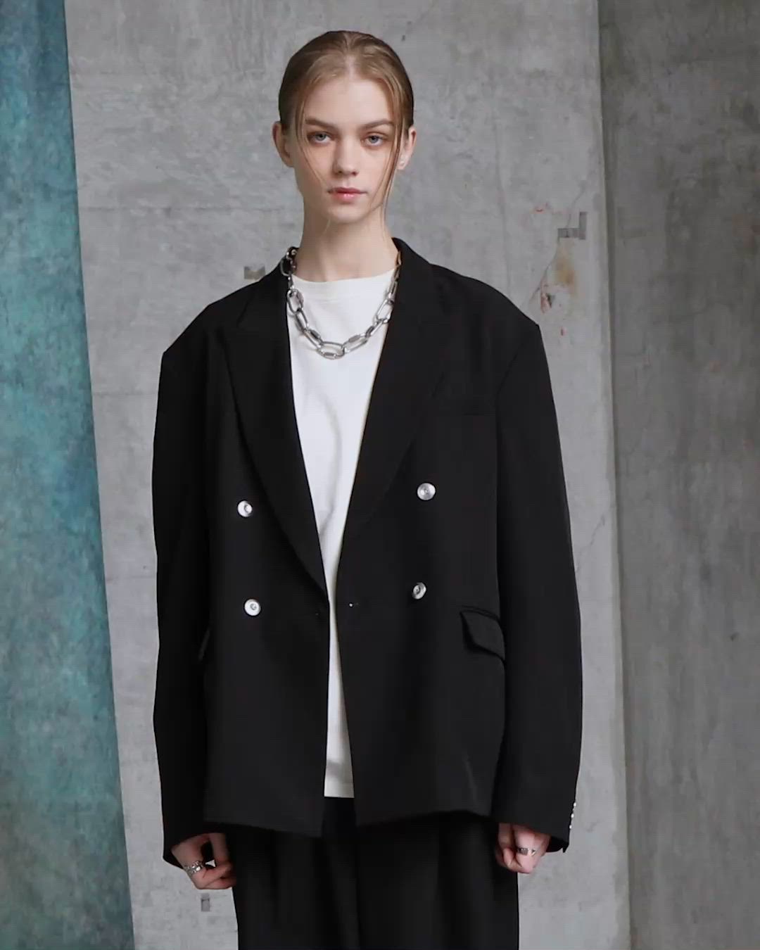 SERACE】Loose drape silver button double tailored jacket / ルーズ