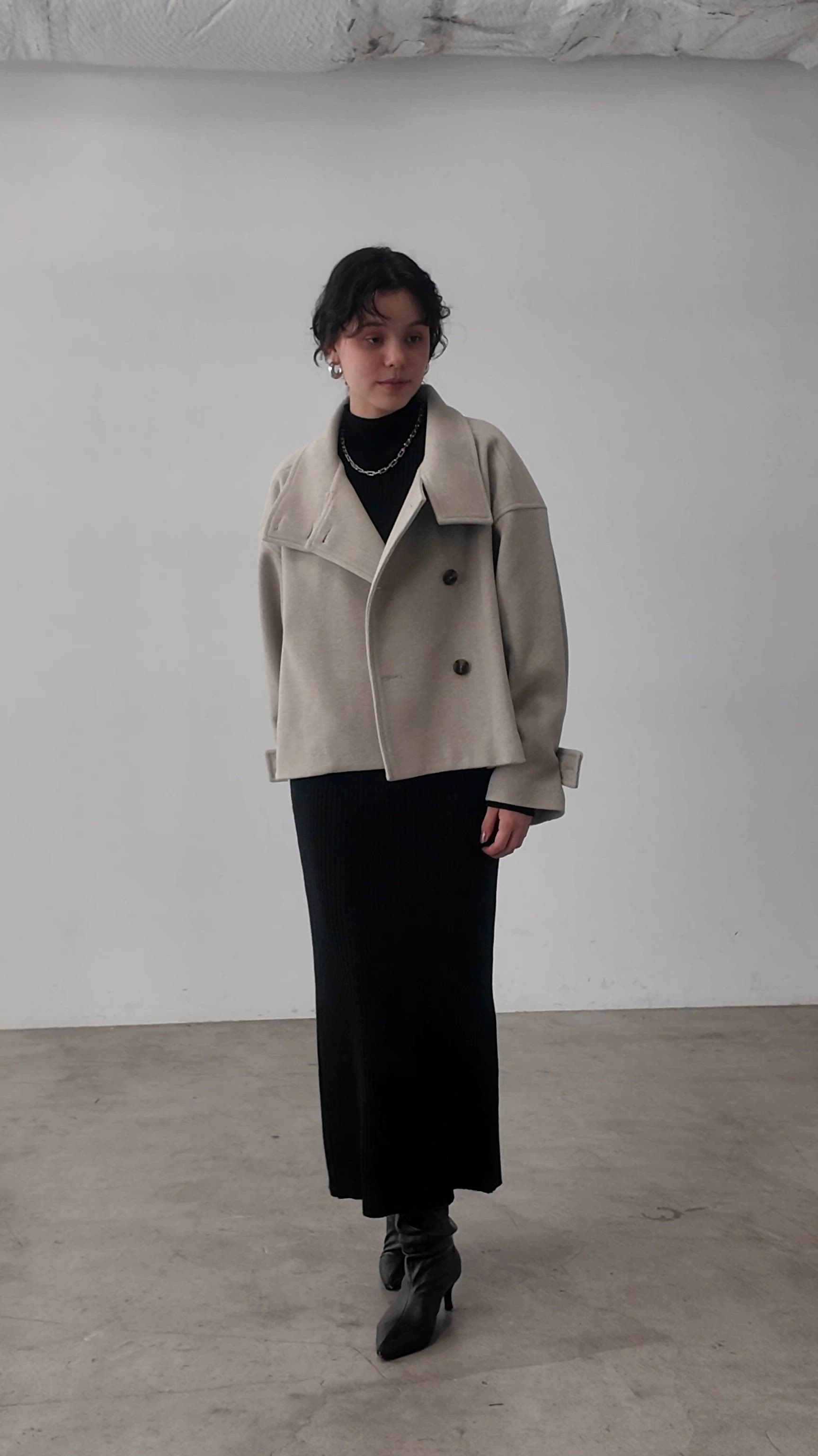 セール】【LARUTA】ショート丈チェスターニットメルトンコート（ステン