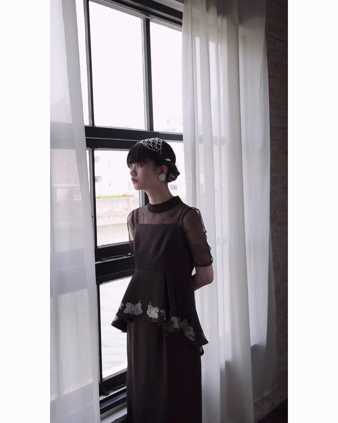 刺繍ペプラムビスチェ＆Iラインドレスセットアップ（ドレス）｜etoll