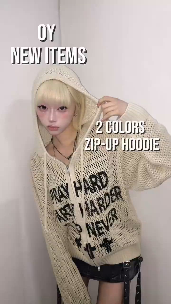 OY/オーワイ』PRAY HARD KNIT HOODIE ZIP UP/プレイハードニットジップ