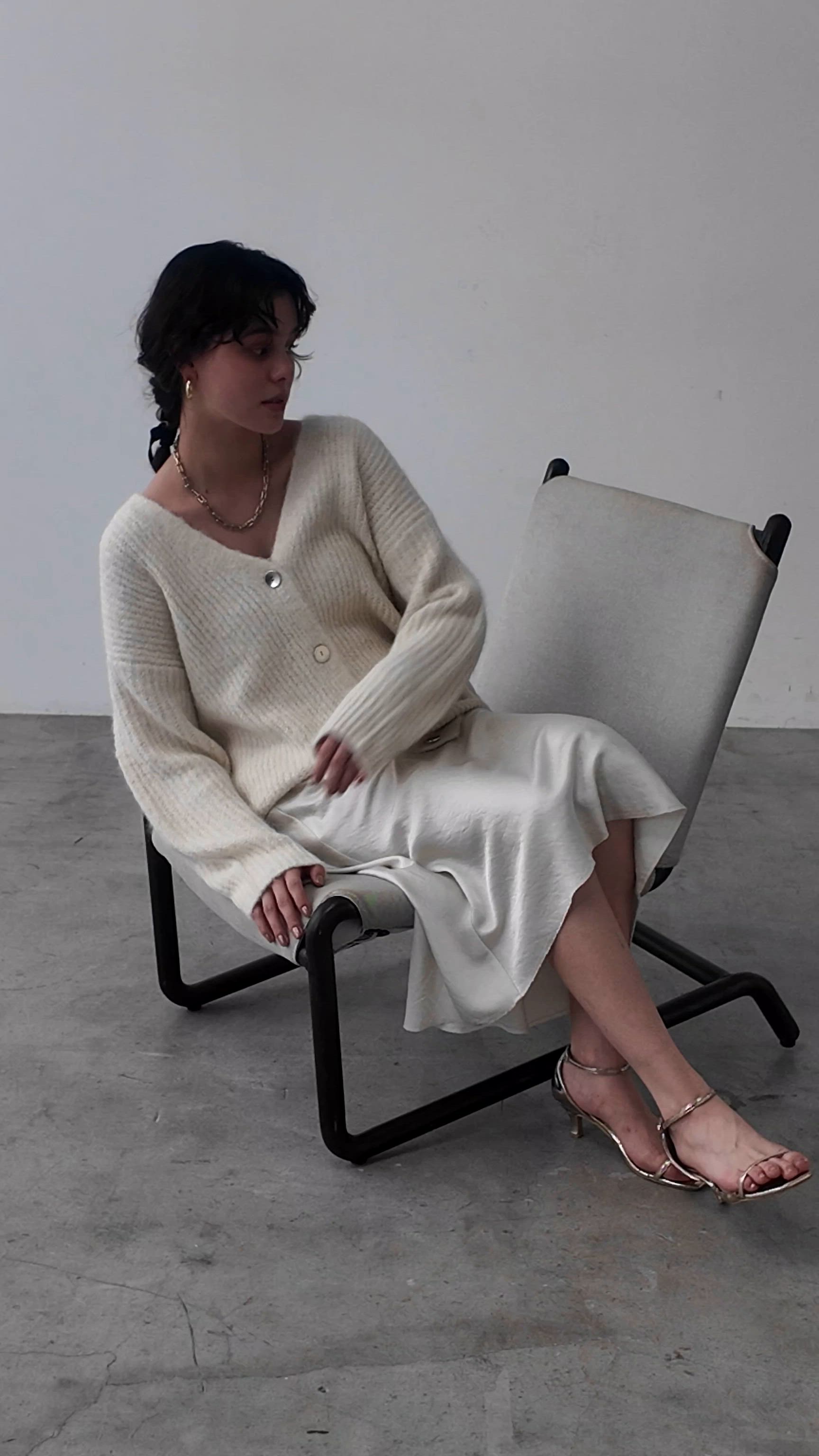 セール】【LARUTA】シャギー片畦Vネックニットカーディガン