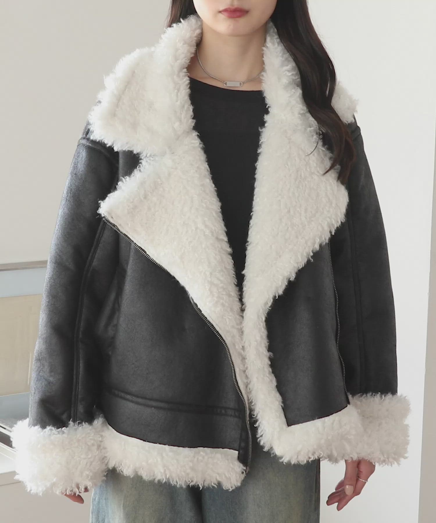 セール】ヴィンテージライク ショート丈フェイクムートンジャケット