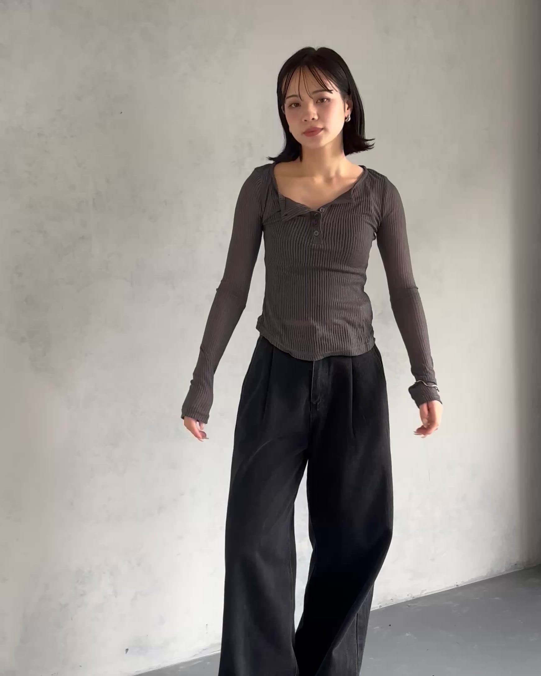 cheriella】シースルーリブ ヘンリーネックトップス（Tシャツ