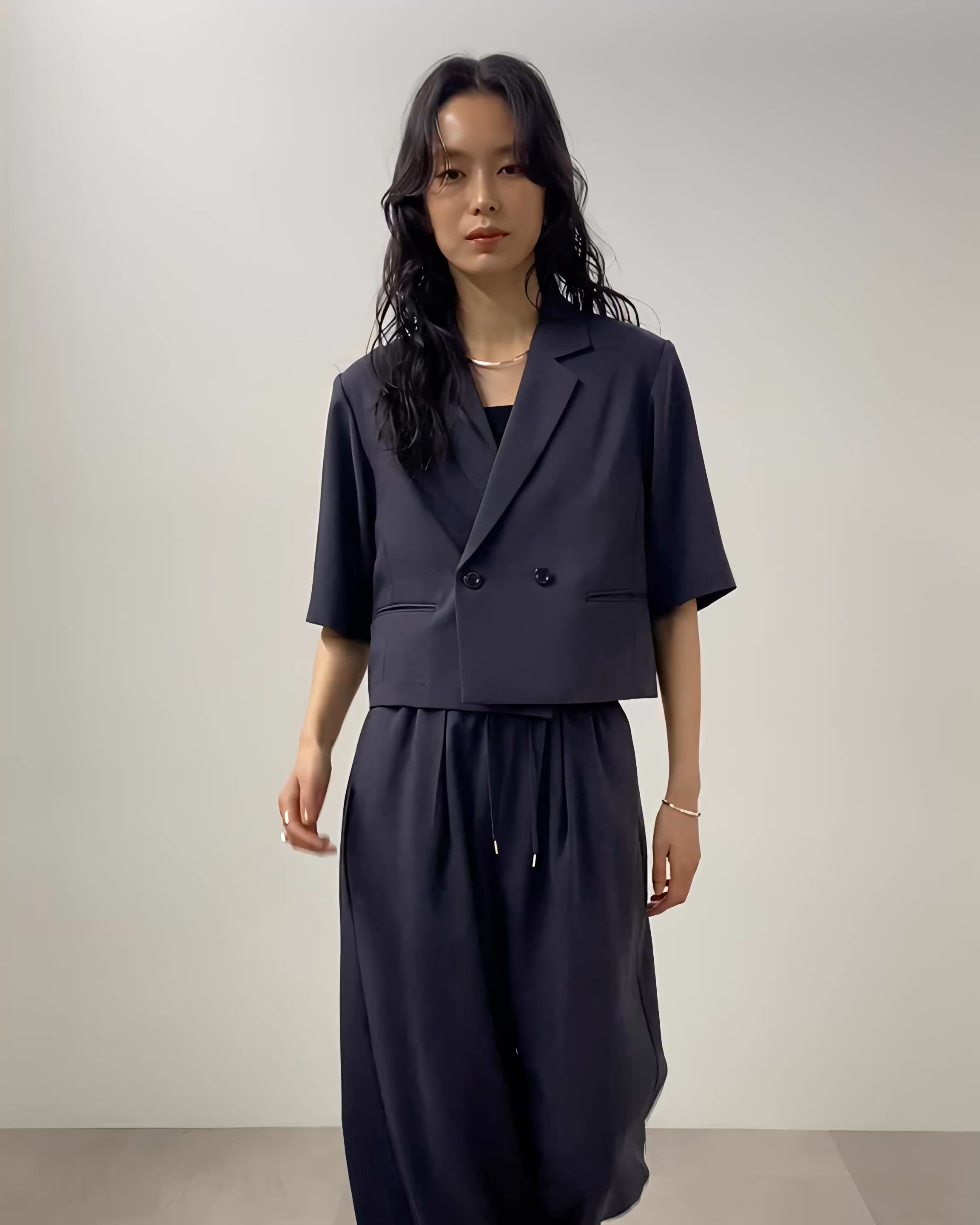 セール】メランジドライ 半袖ショートダブルジャケット(セットアップ可