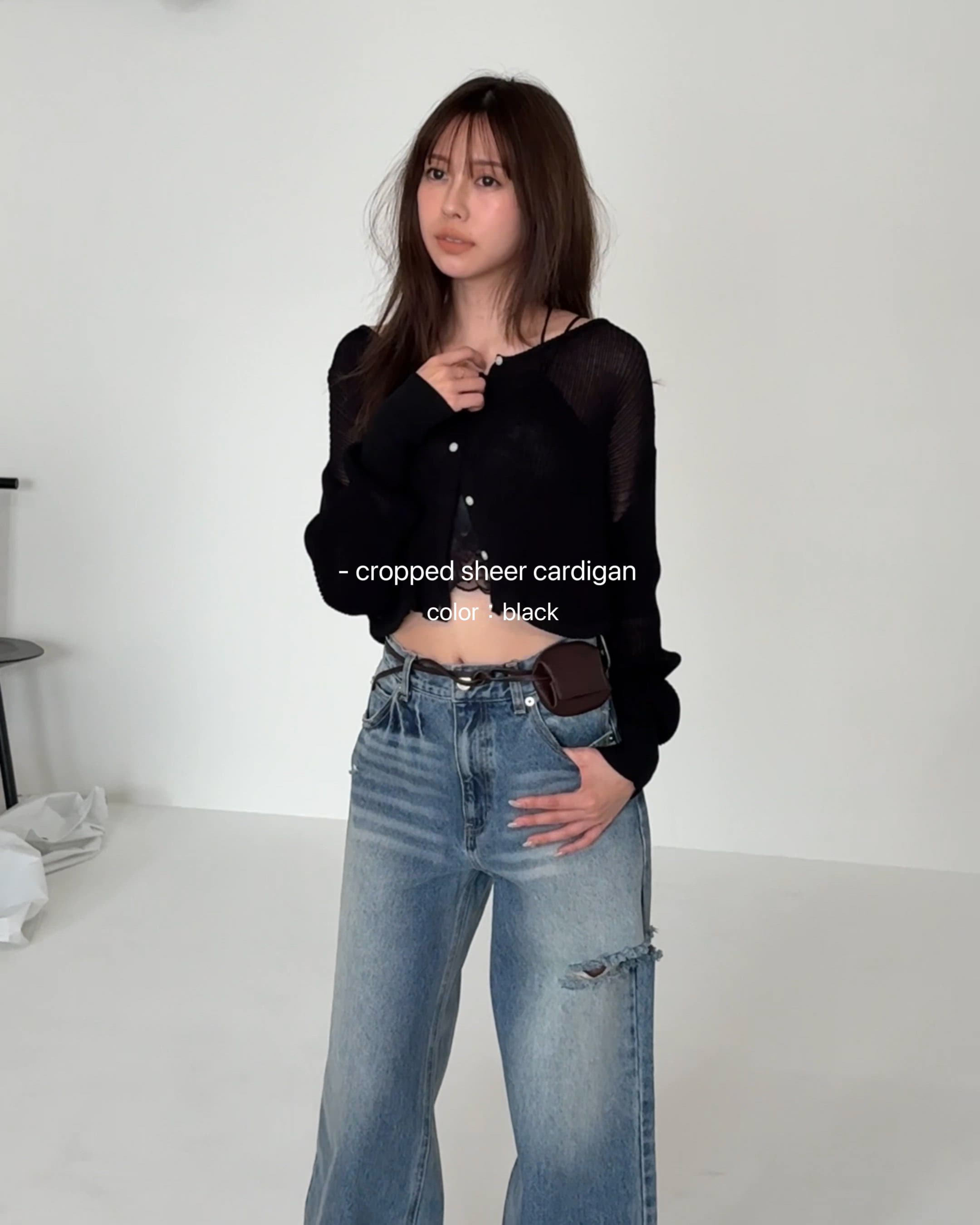 SENEE クロップドシアーカーディガン グレー cropped sheer cardigan（クロップドシアーカーディガン