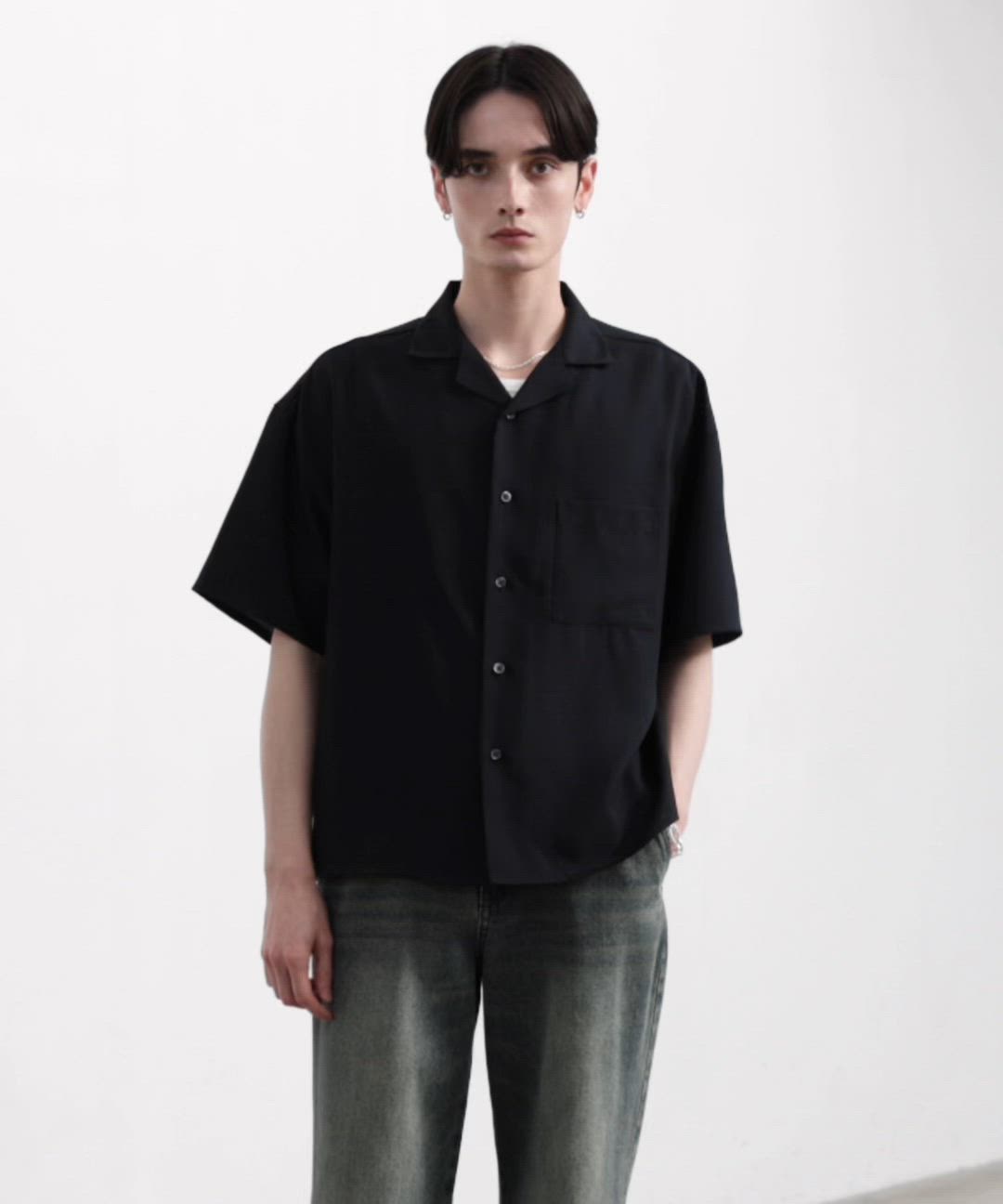 セール】【LUENNA】Linen Touch Open Collar Short Sleeve Shirt