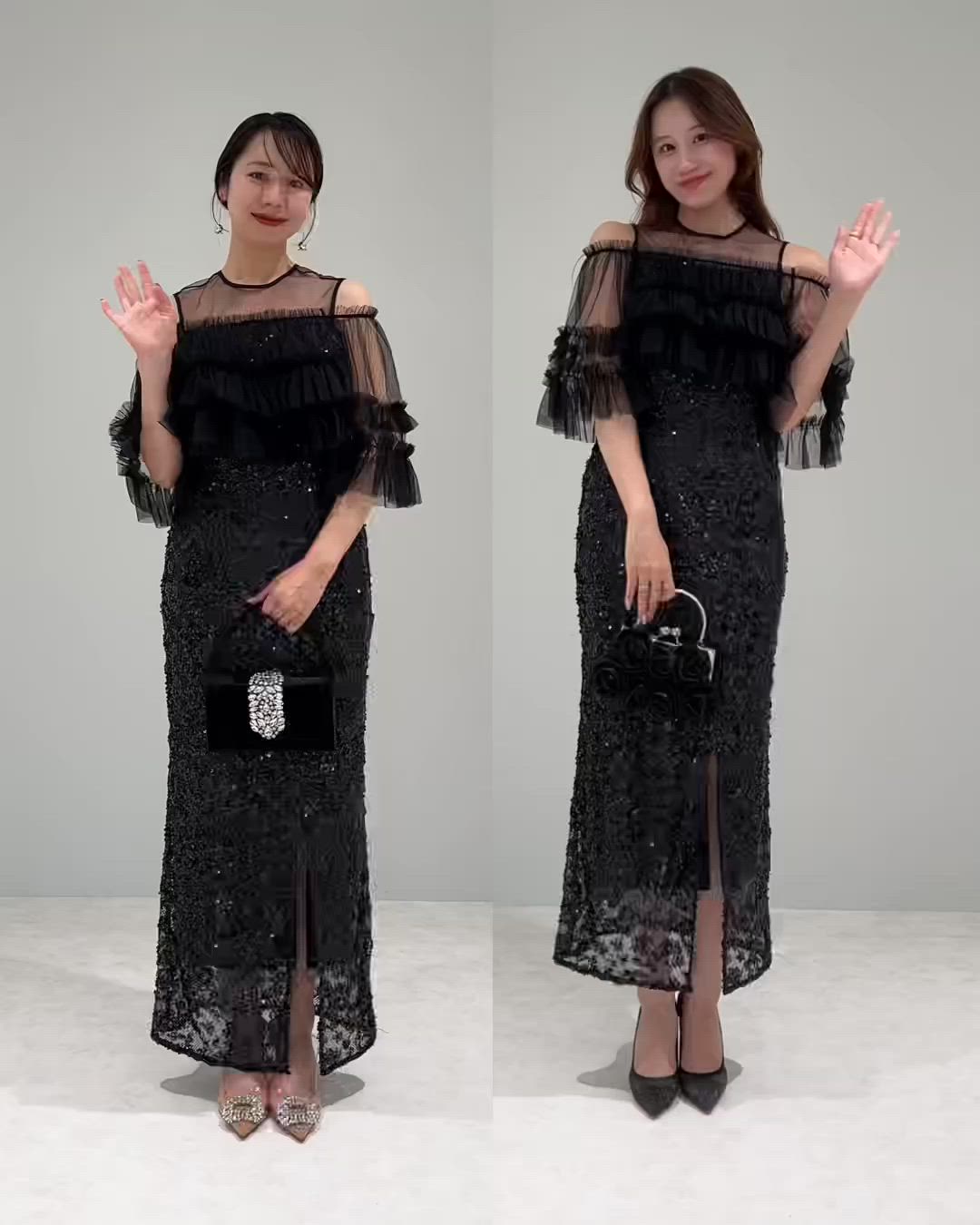 セール】【LEJA】チュールフリルオフショルダースパンコールIライン