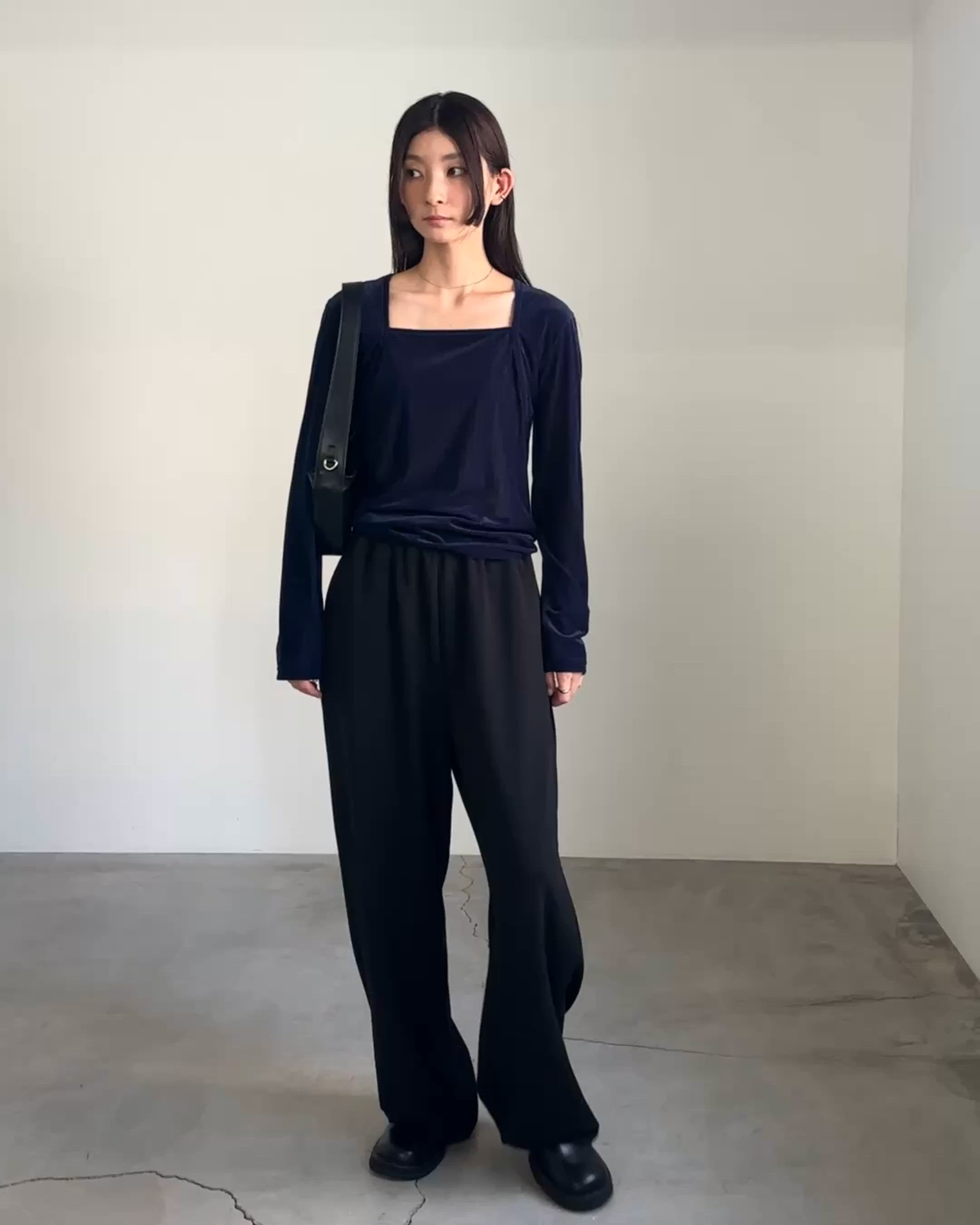 セール】ストライプベロアスクエアネックトップス（Tシャツ/カットソー