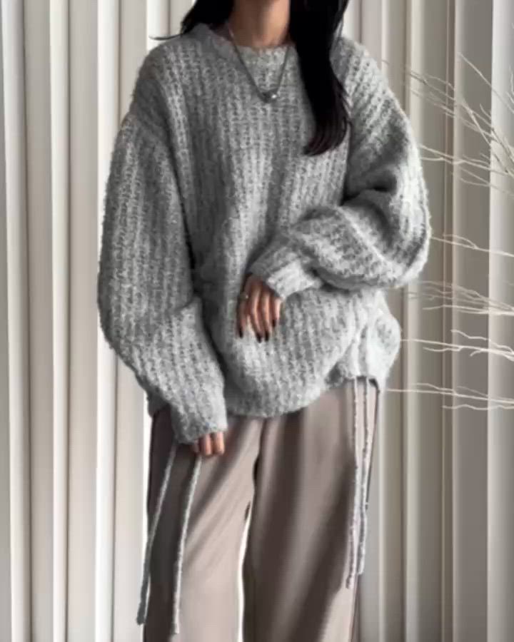 セール】【大人可愛いミックスニット】ミックスシャーリングビック