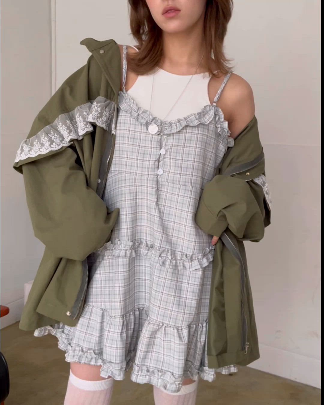 フリル×コットンストライプビスチェディテールキャミチュニック