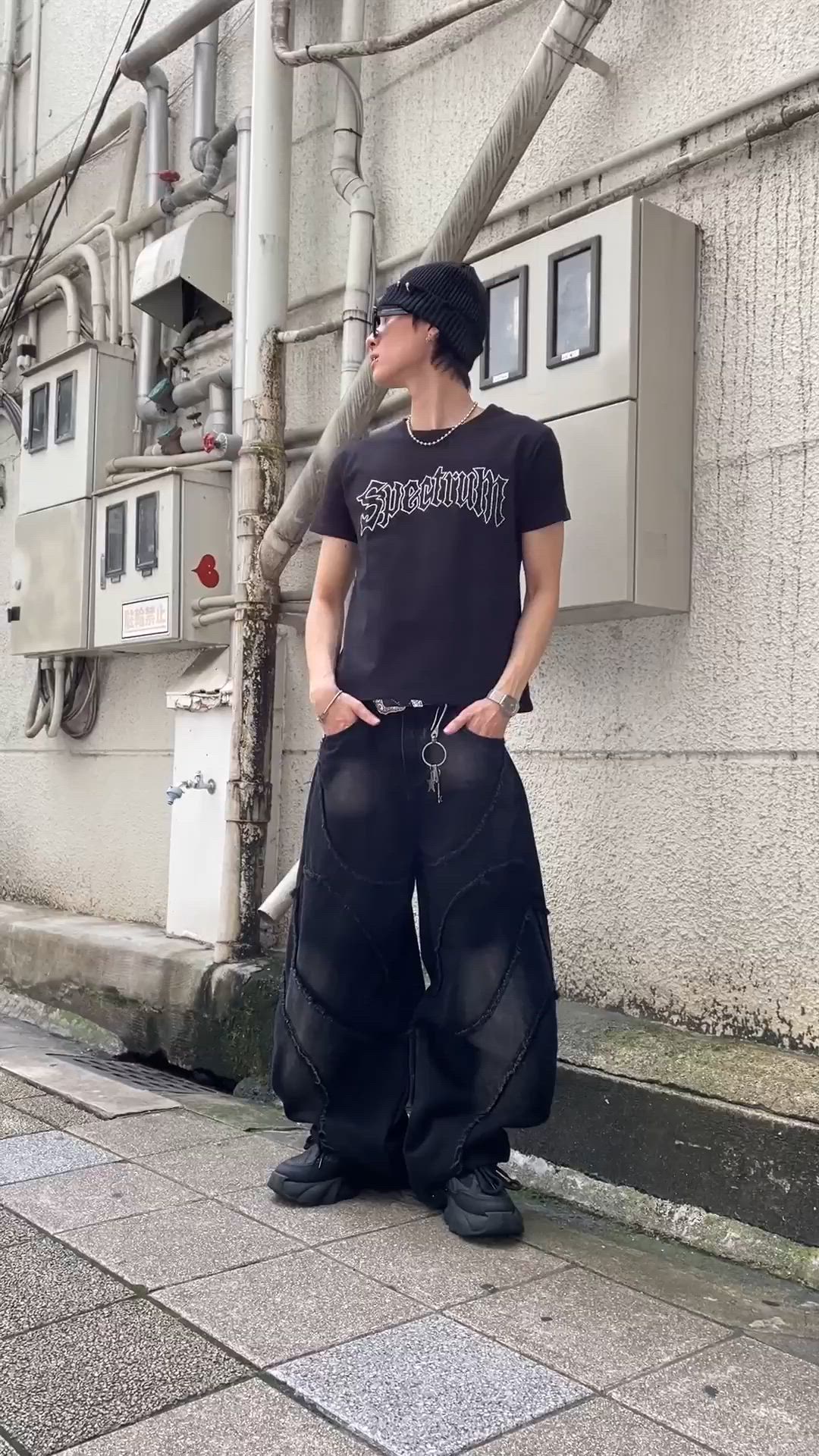 ブラックデニムバルーンパンツ/カーブシルエット/切り替えデザイン