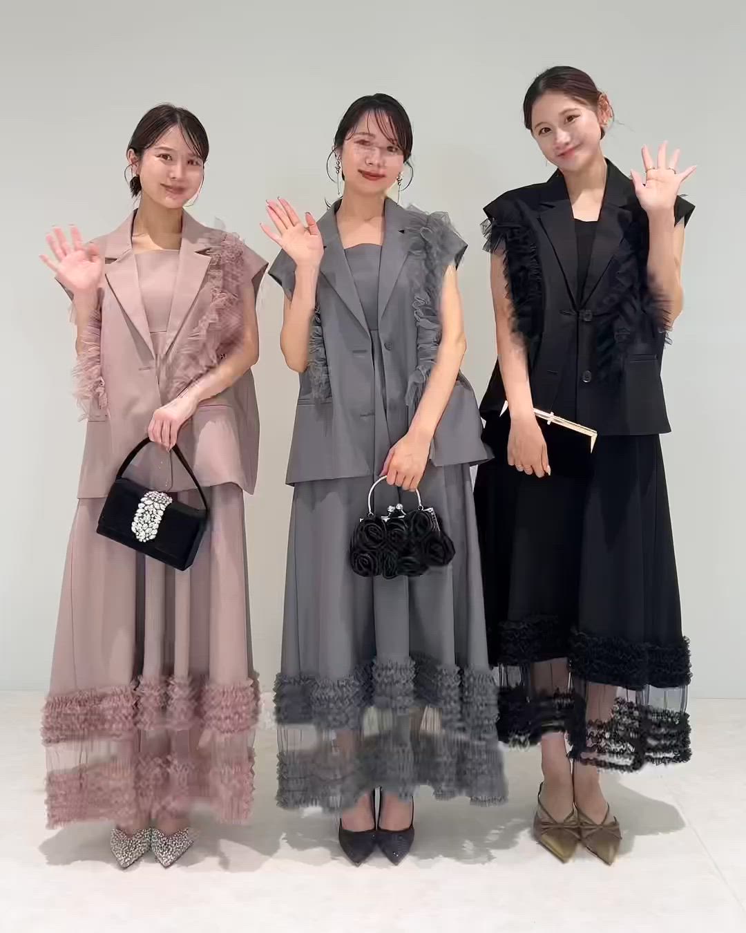 セール】【LEJA】チュールフリルセットアップドレスワンピース2点