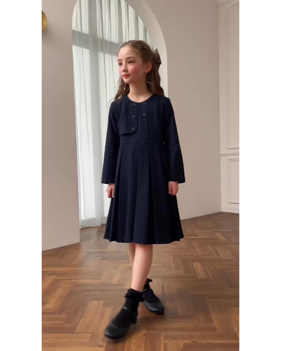 アシンメトリーレイヤード風ネイビーワンピース（ワンピース