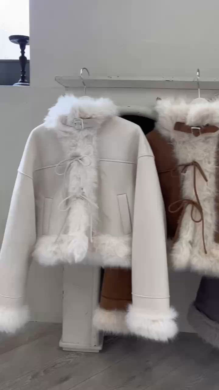 セール】フェイクムートンリボンアウター/セットアップボトムあり