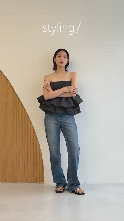 ラッフルニットベアトップ（ニット/セーター）｜styling