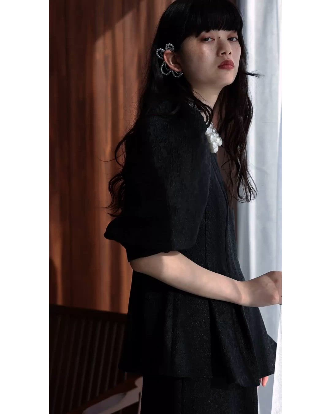 フラワージャガードセットアップドレス ペプラムブラウス&Iライン