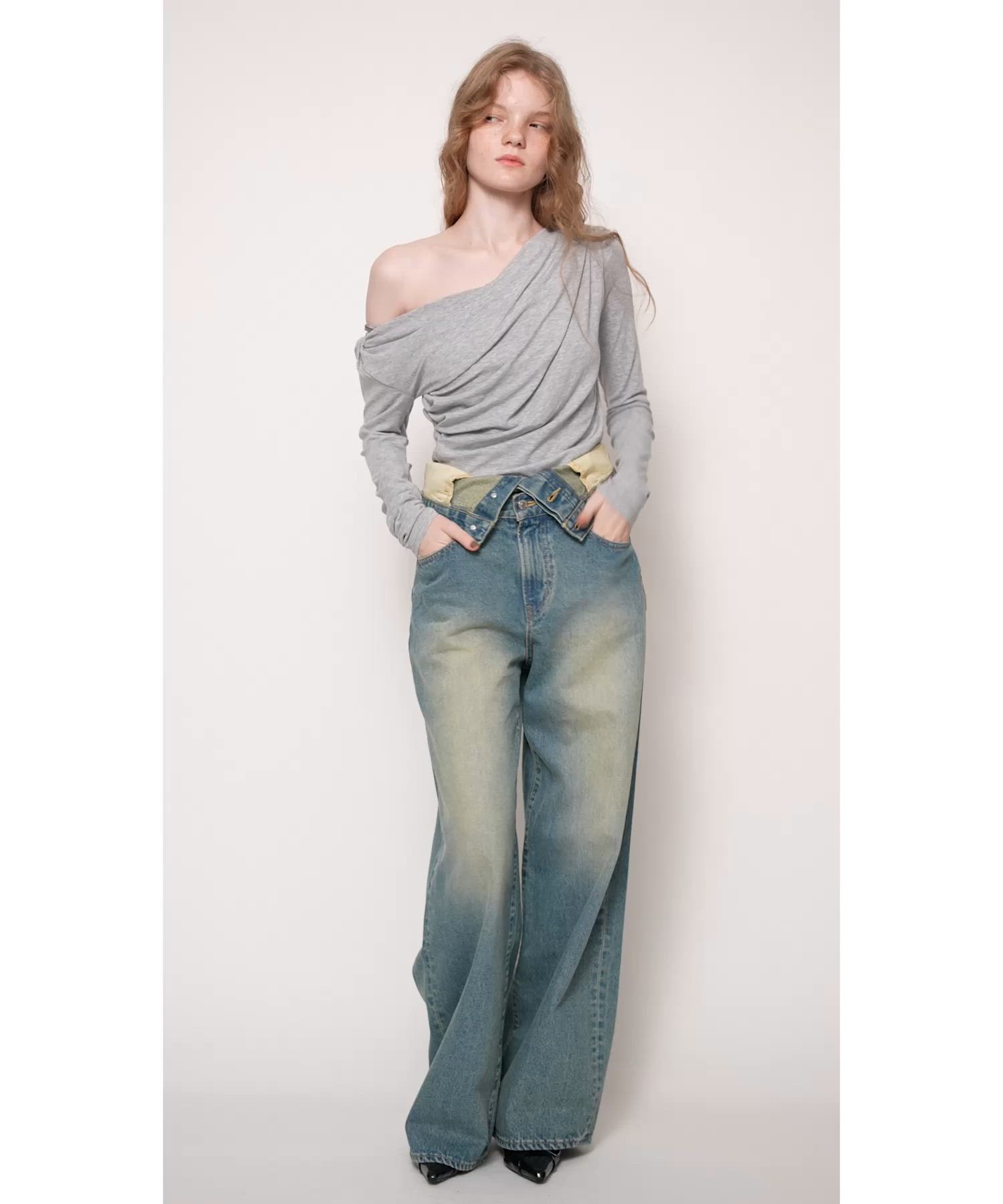 セール】LAYERED STRAIGHT DENIM PT レイヤード ストレート デニム