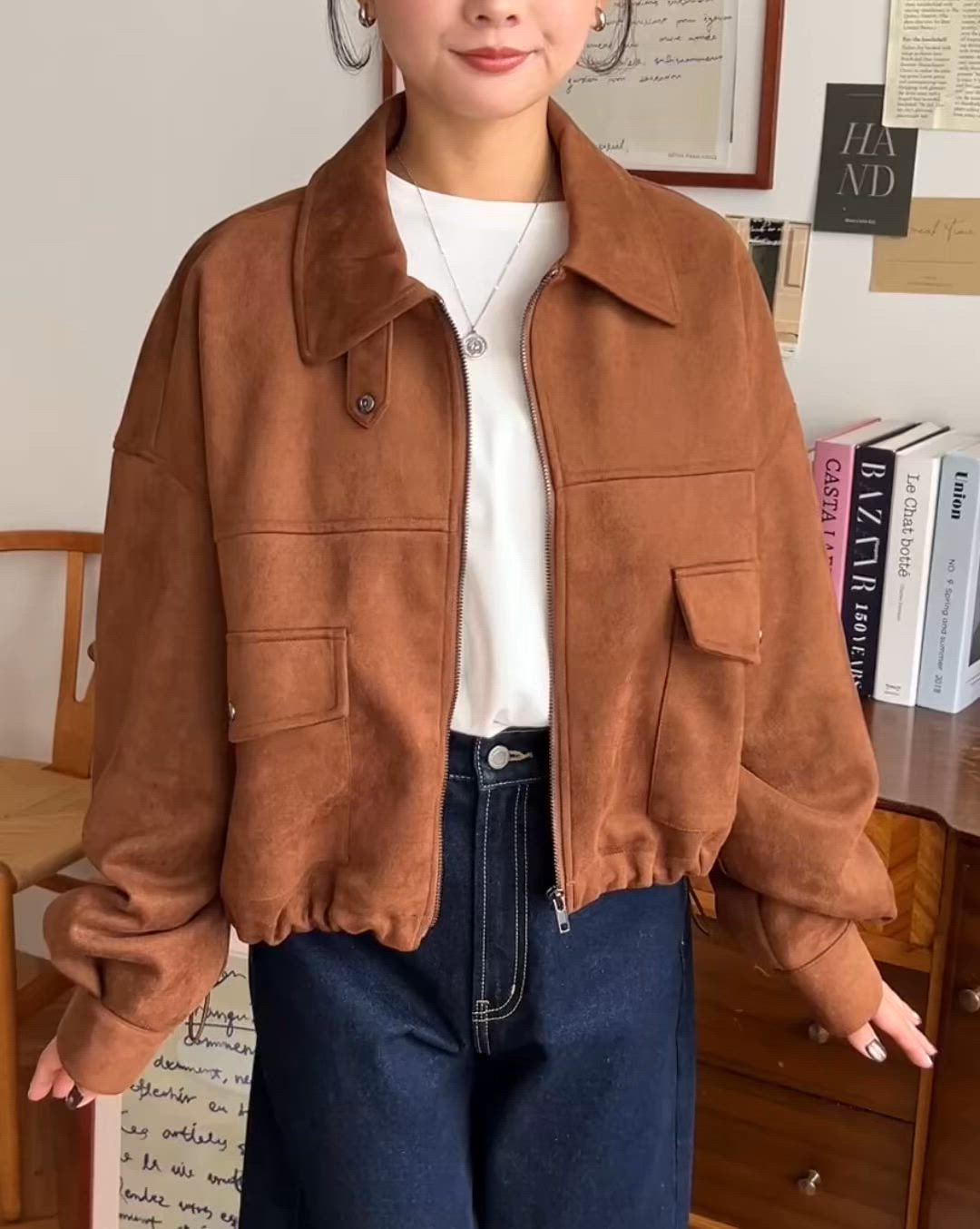 2WAYカラーフェイクスエードショートブルゾン（ブルゾン）｜moment+