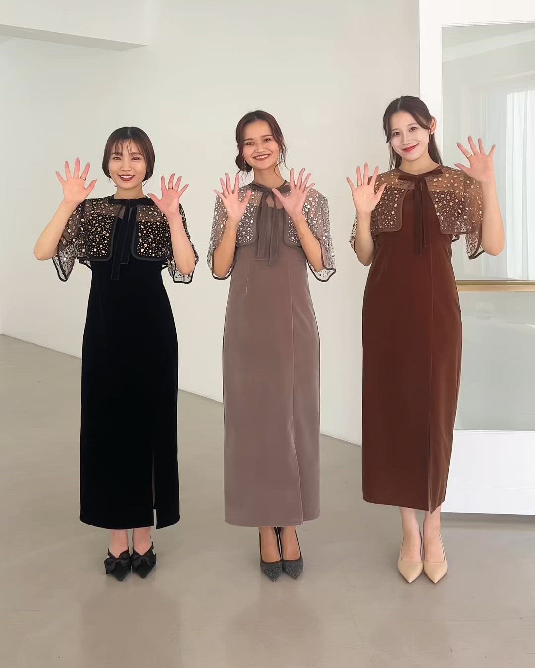 セール】【LEJA】ビジューストーンボレロベロアスリットIラインドレス