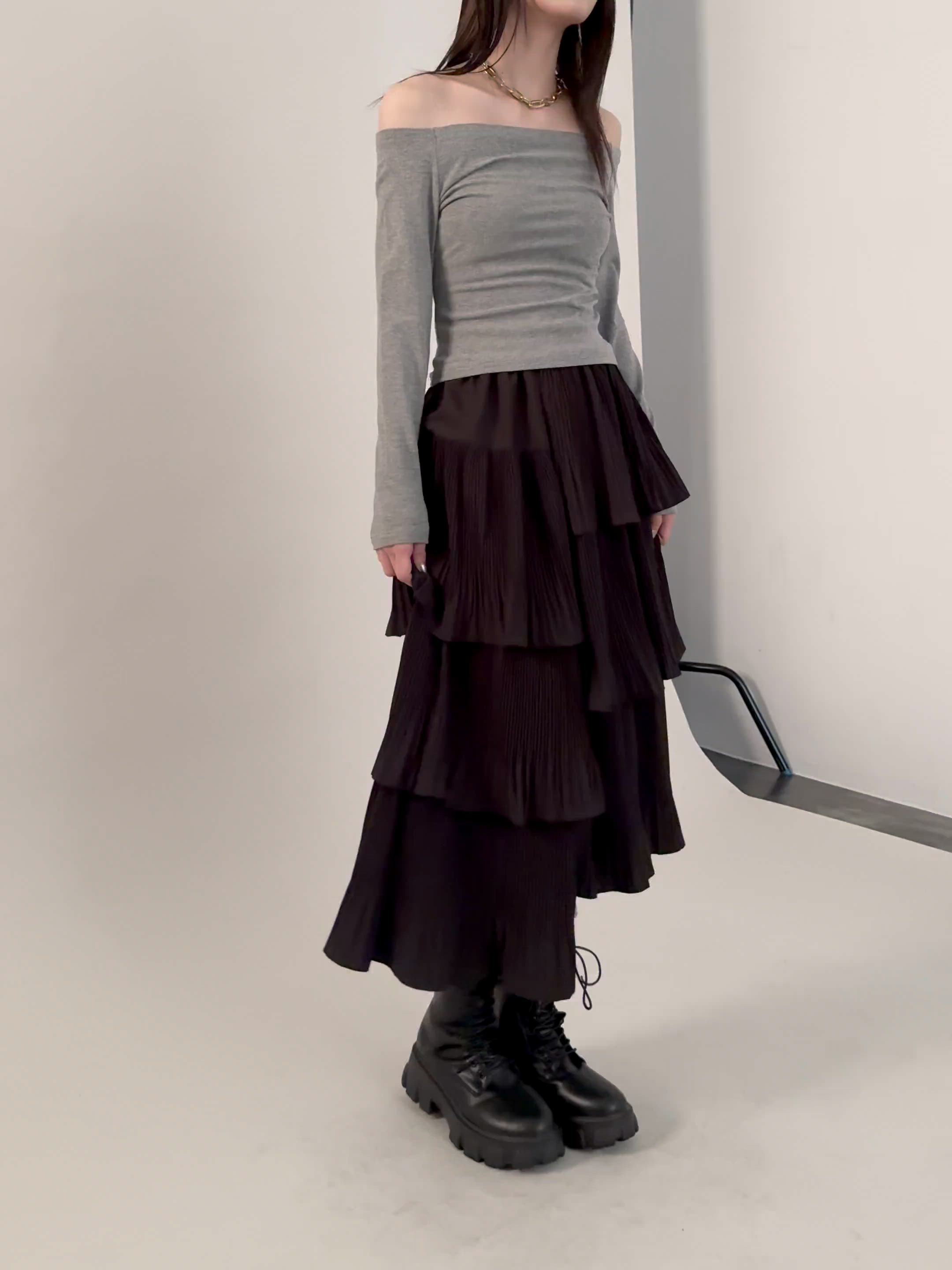 セール】個性放つ1枚。イレギュラーデザインティアードスカート