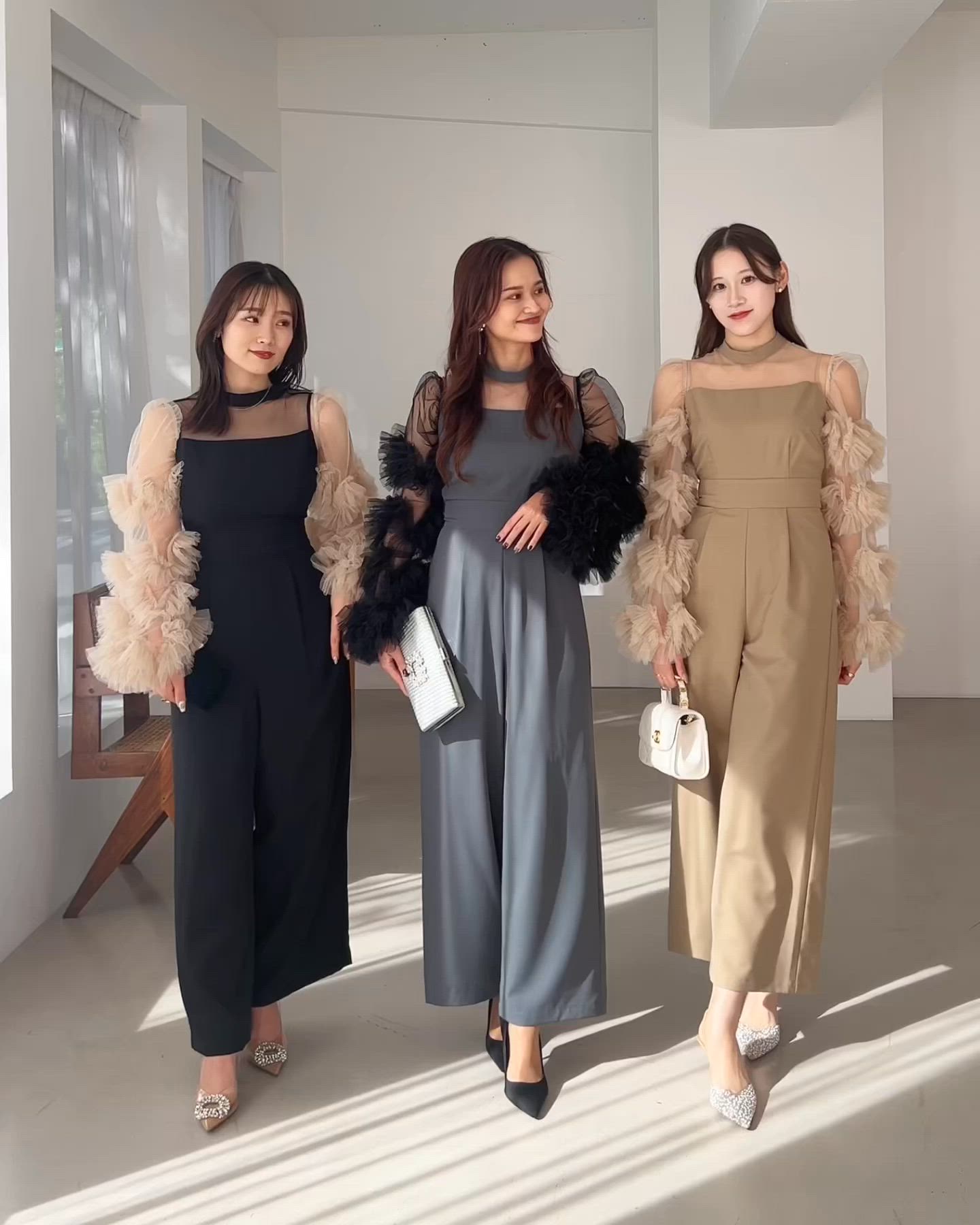 セール】【LEJA】ボリュームチュールスリーブオールインワンパンツ