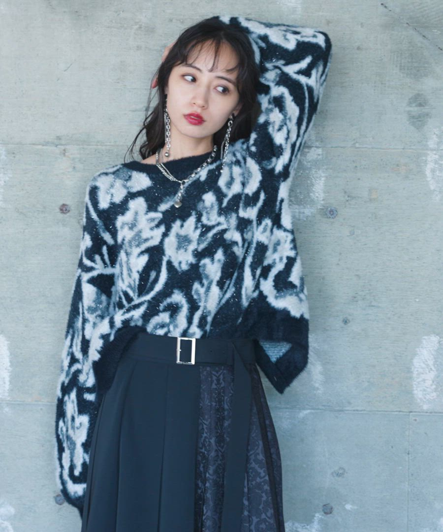 セール】2WAYフラワーガララメシャギーカーディガン(HARE