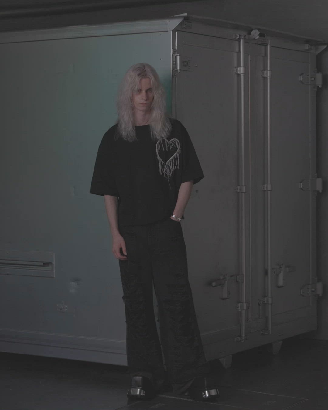 GRANCY】Damage HeartEmbroidery Halfsleeve Tee / ダメージ ハート