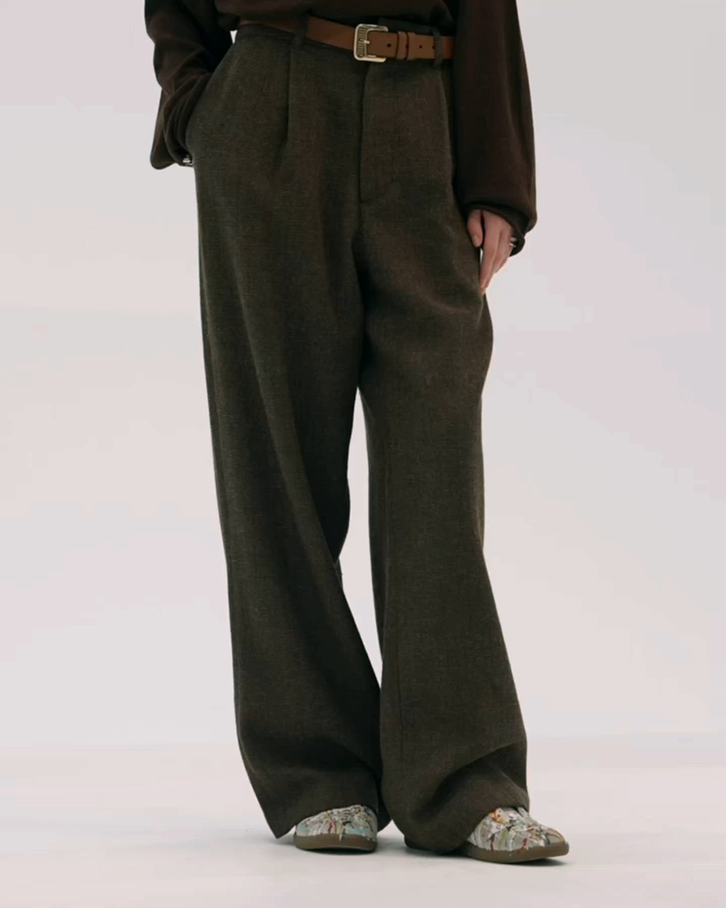 Classic Wool Blend Tweed Straight Slacks / クラシックウール