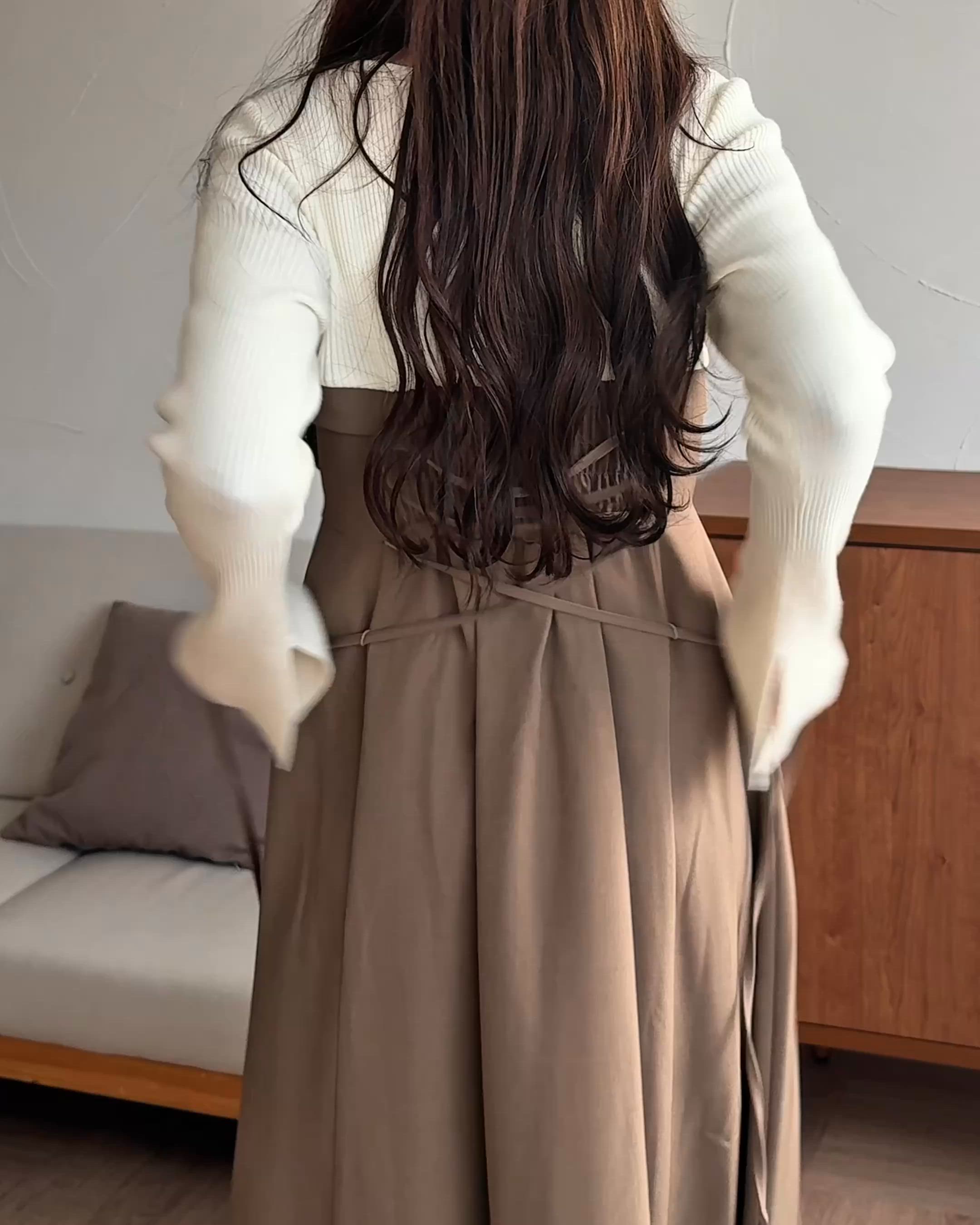 セール】knit docking back lace up dress / ニットドッキングバック