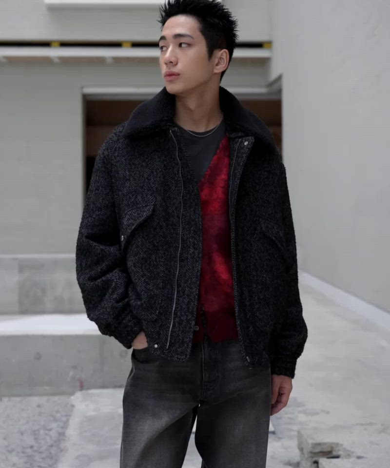DETACHABLE BOA TWEED HERRINGBONE BLOUSON（ブルゾン）｜WYM LIDNM