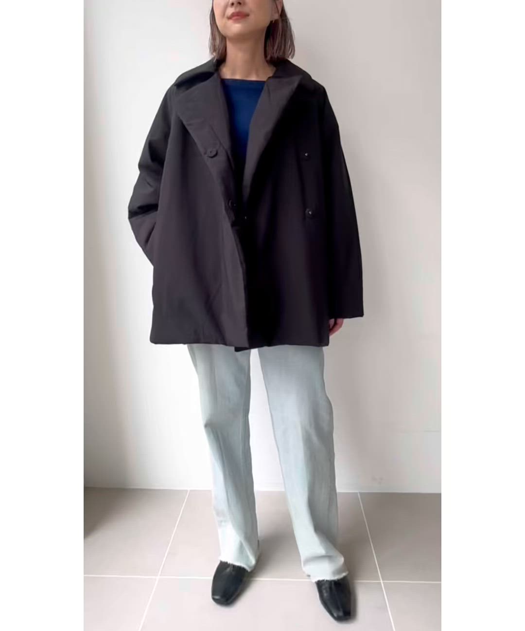 quaranciel:〈撥水加工〉中綿 テーラード ミドル Wボタン ジャケット