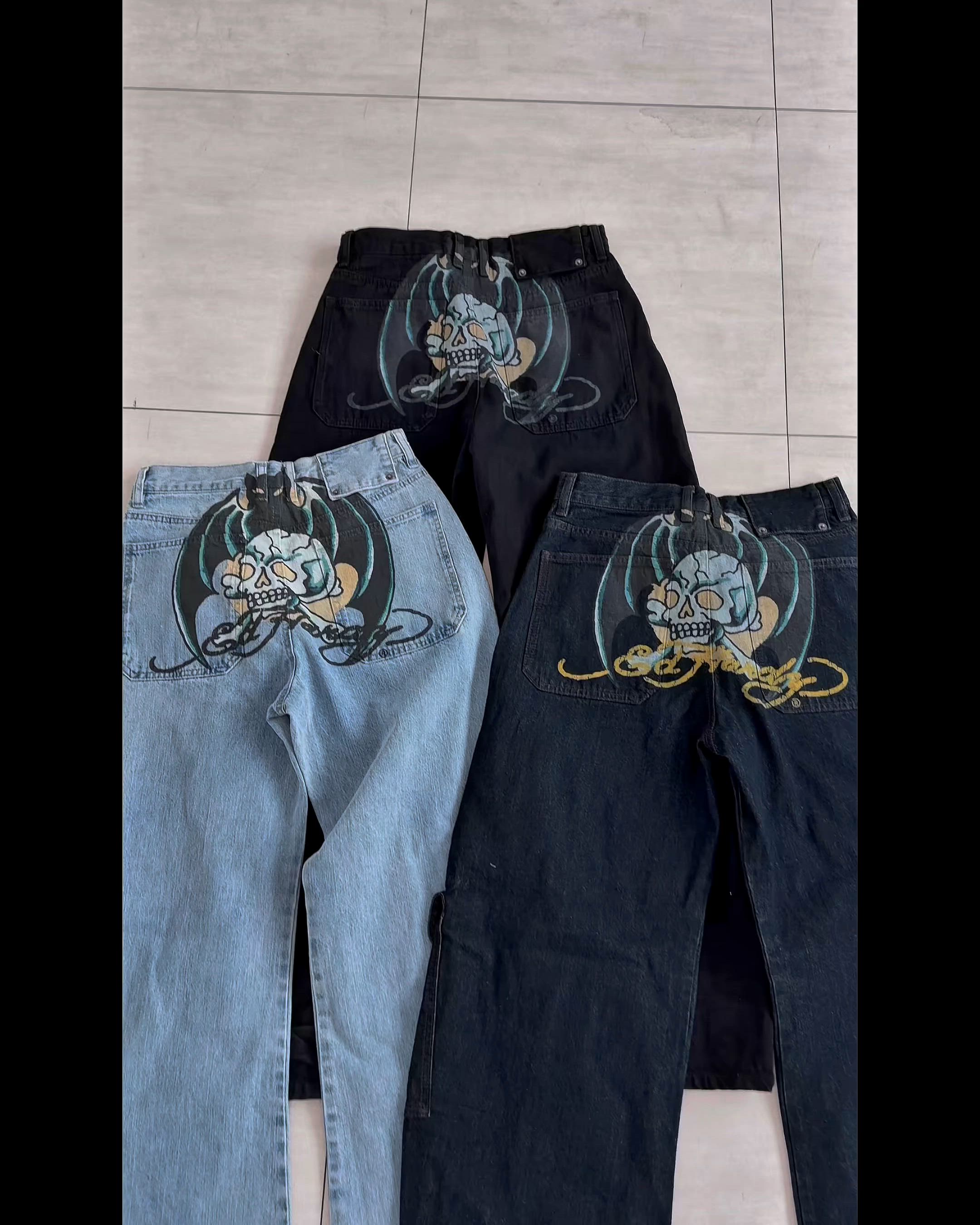 Ed Hardy 刺繍デニム サイズ34 y2k ワイドデニム Rare Ed Hardy Tiger