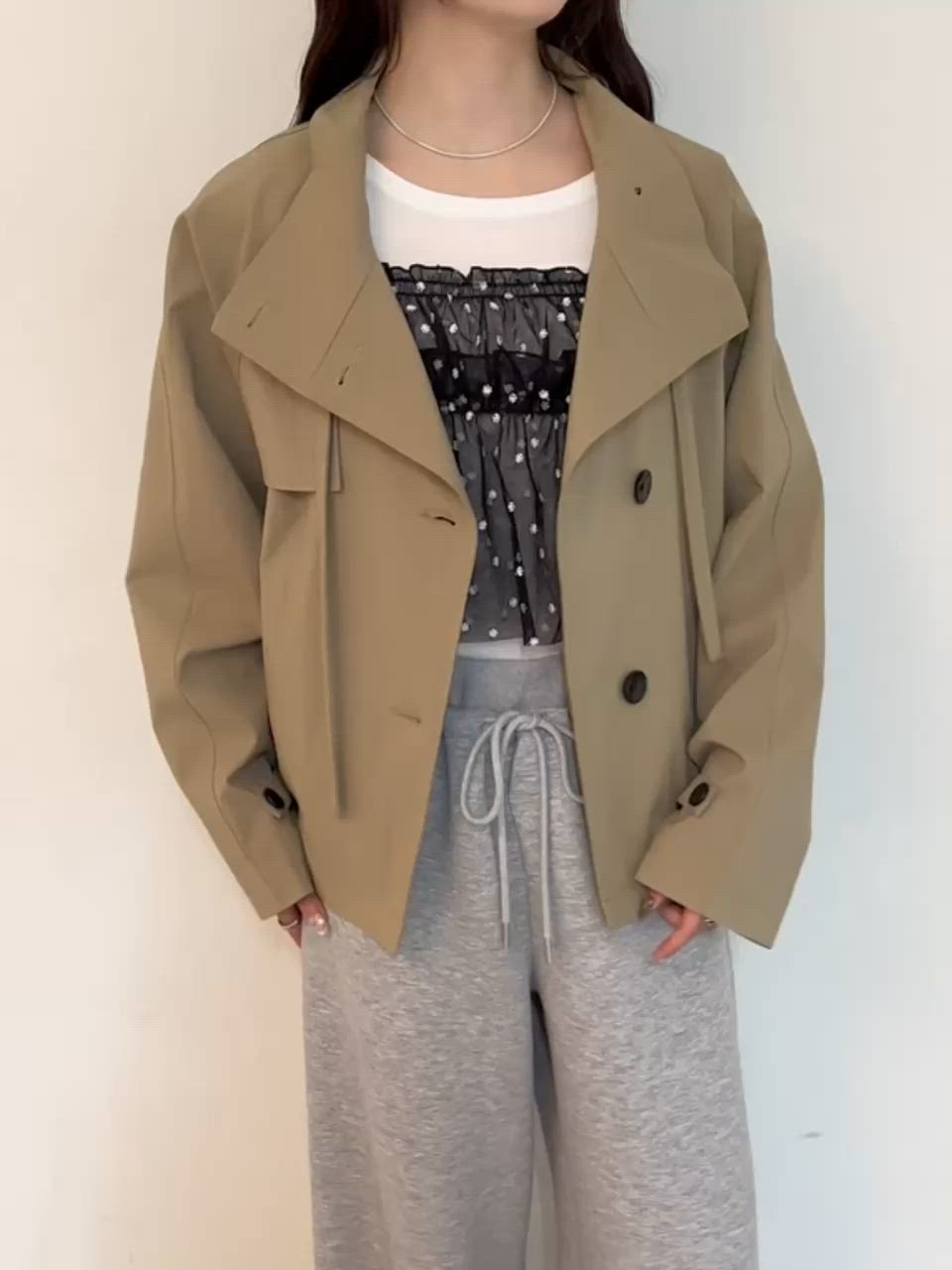 セール】【3色展開/シワになりにくい】スタンドカラーショートトレンチ