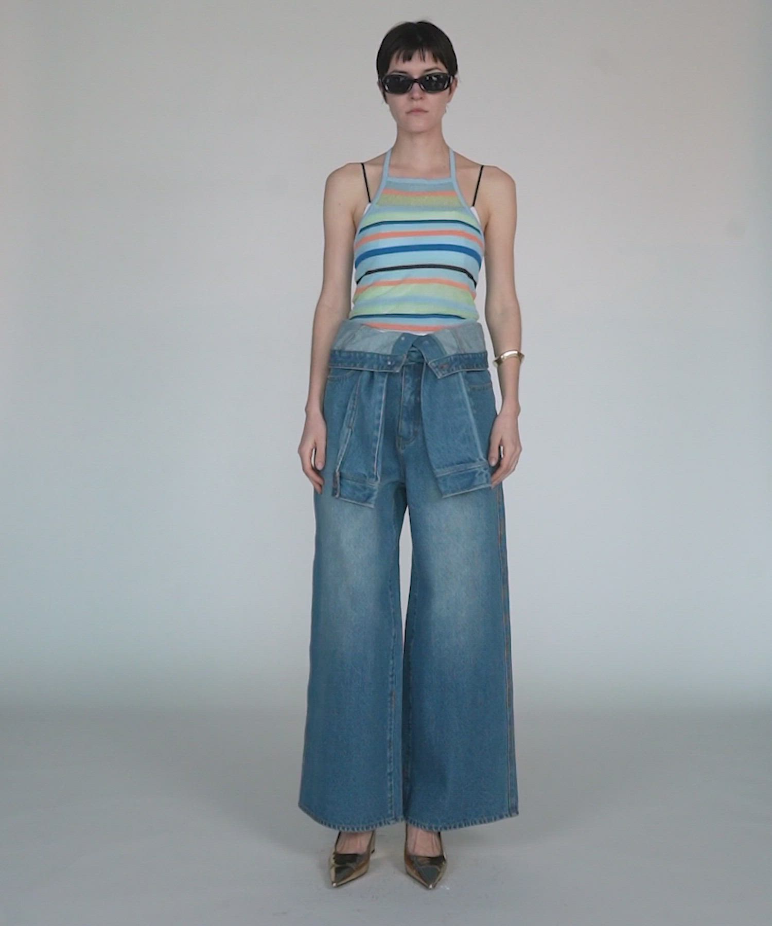 セール】Border American Sleeve Knit Tank/ボーダーアメスリニット