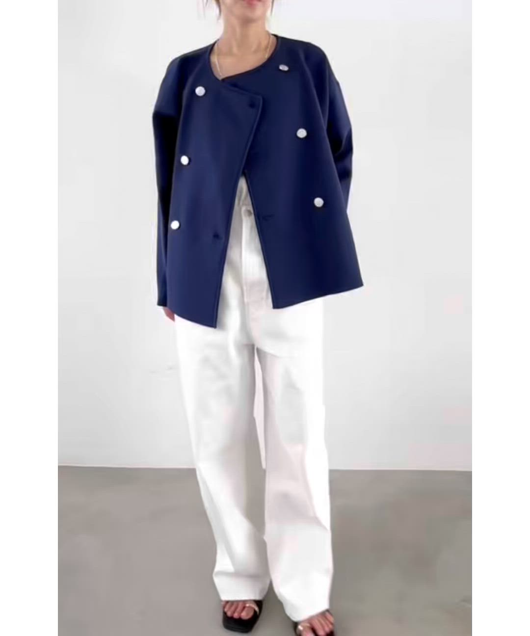 カランシエル（quaranciel）/quaranciel:〈手洗い可能〉ニット ノーカラー ダブルジャケット カーディガン quaranciel:〈手洗い可能〉ニット ノーカラー ダブルジャケット