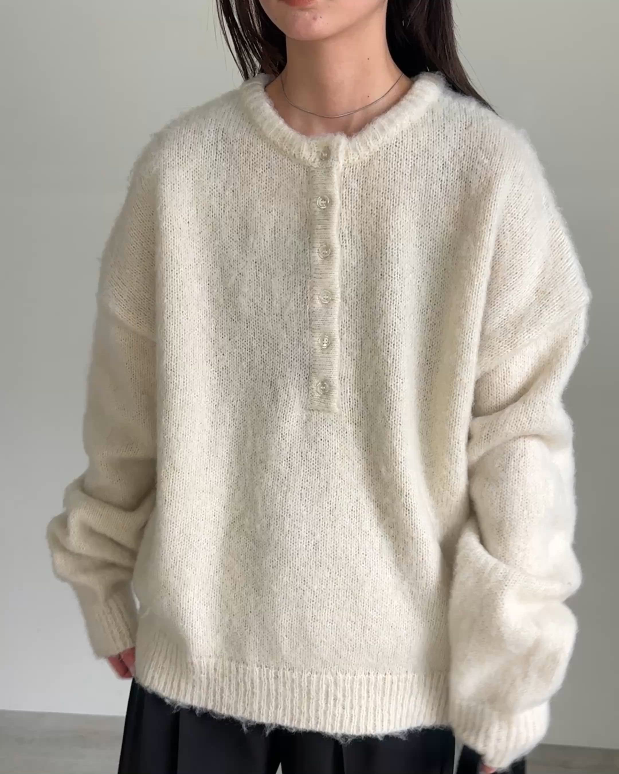 セール】ウールタッチヘンリーネックオーバーニット（ニット/セーター