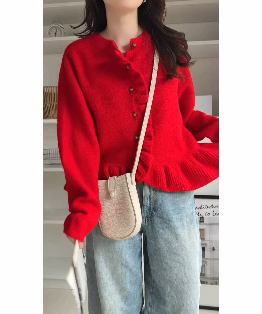 セール】ふわっと甘く、上品に。フリルが彩る、ふわもちフリル金ボタン