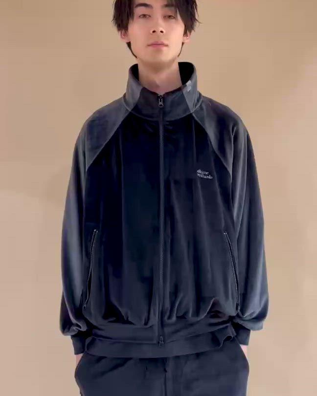 ベロアコンビネーションブルゾンVelour Panel Stand-collar Blouson