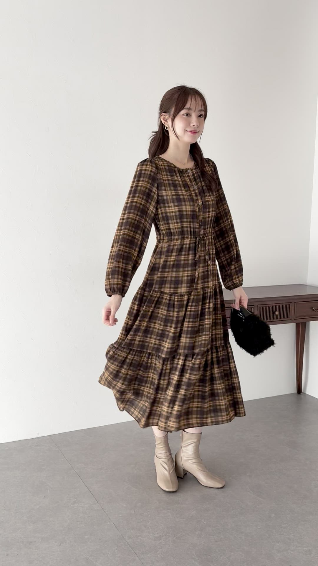 ランフランセダンタン チェック　ワンピース ウール　日本製 ランフランセダンタン チェック ワンピース ウール 日本製