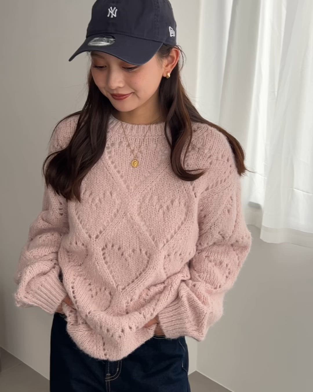 セール】ハート柄透かし編みモヘアニットプルオーバー（ニット