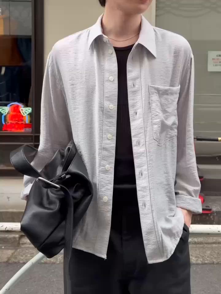 Chikashitsu +】soft cropped stripe shirt / 【チカシツプラス