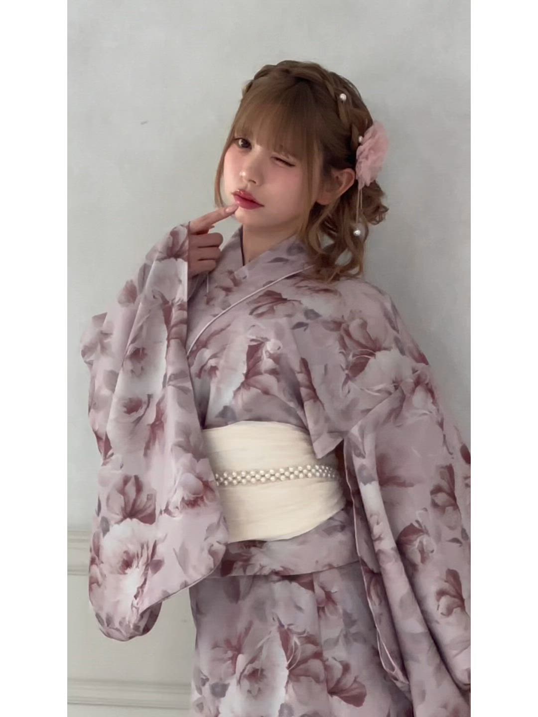 【完売商品】 アプレジュール フラワーリボン柄浴衣 3点セットアイテム】フラワーリボン柄浴衣（浴衣）｜apres jour