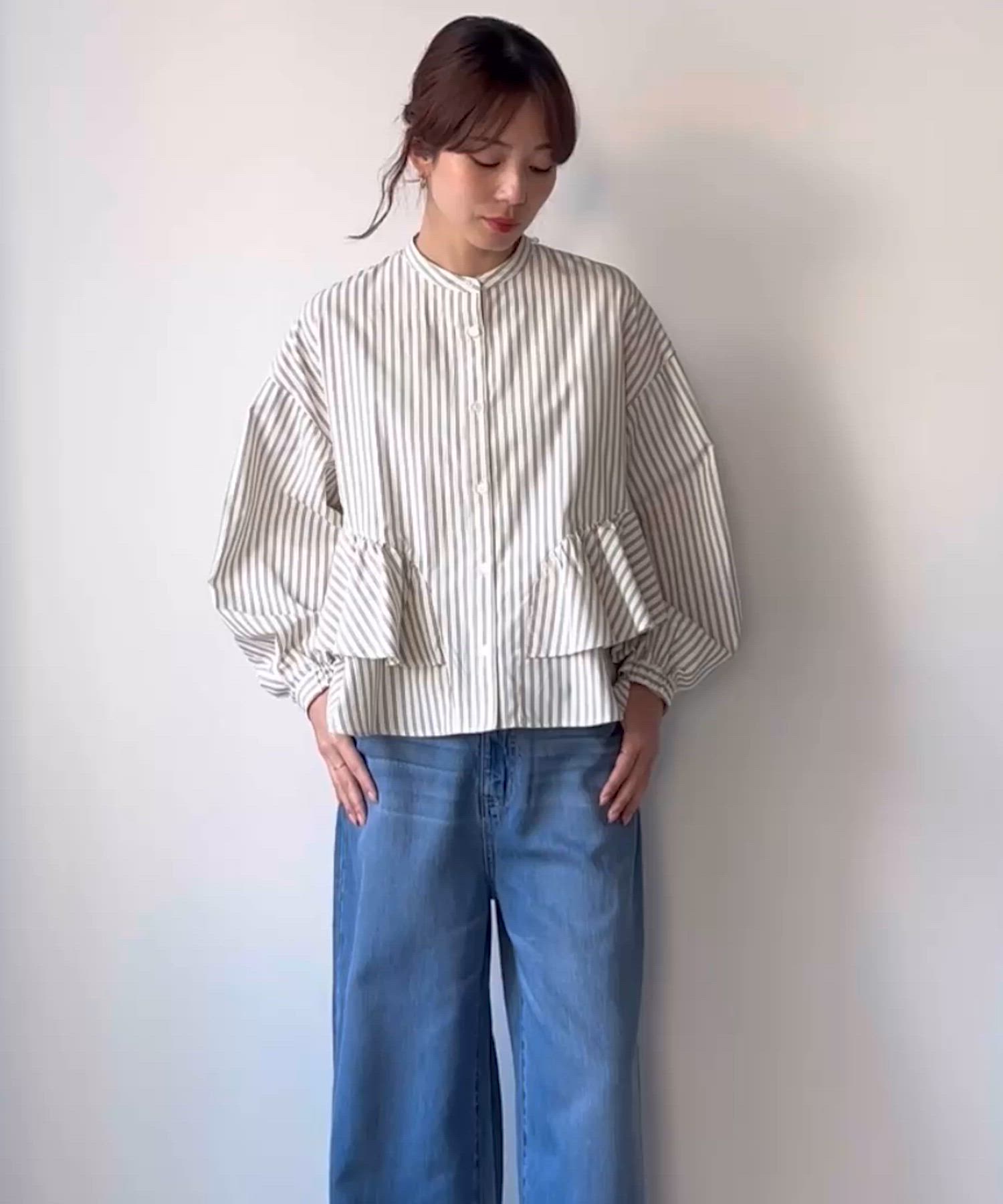 WEB限定』バンドカラーフリルストライプシャツ（シャツ/ブラウス 