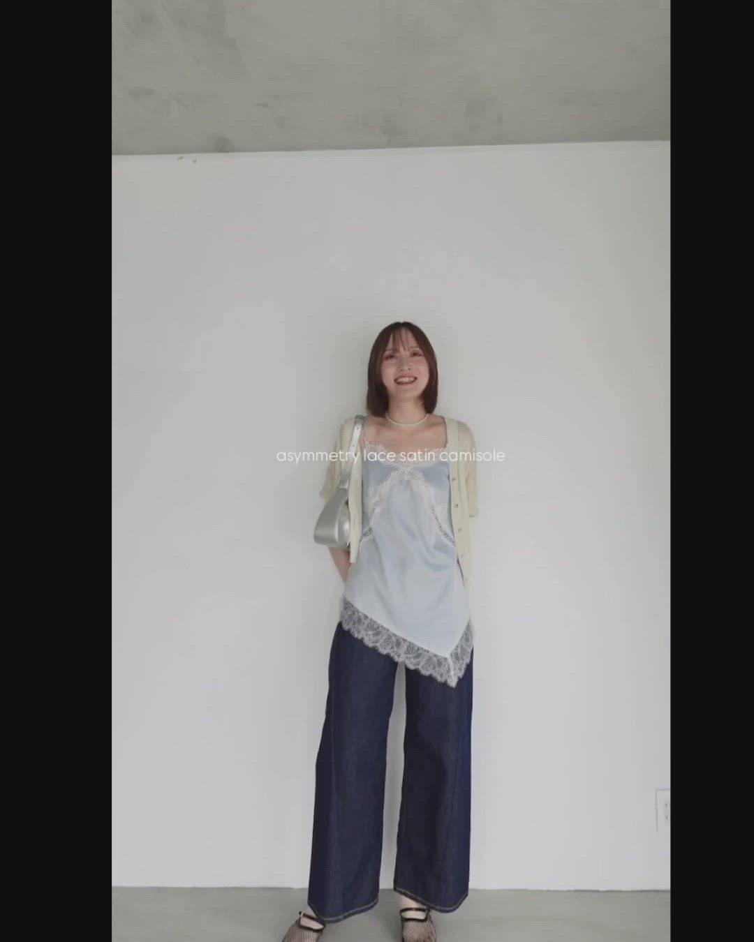 アシンメトリーレースサテンキャミソール 【レイヤードトップス